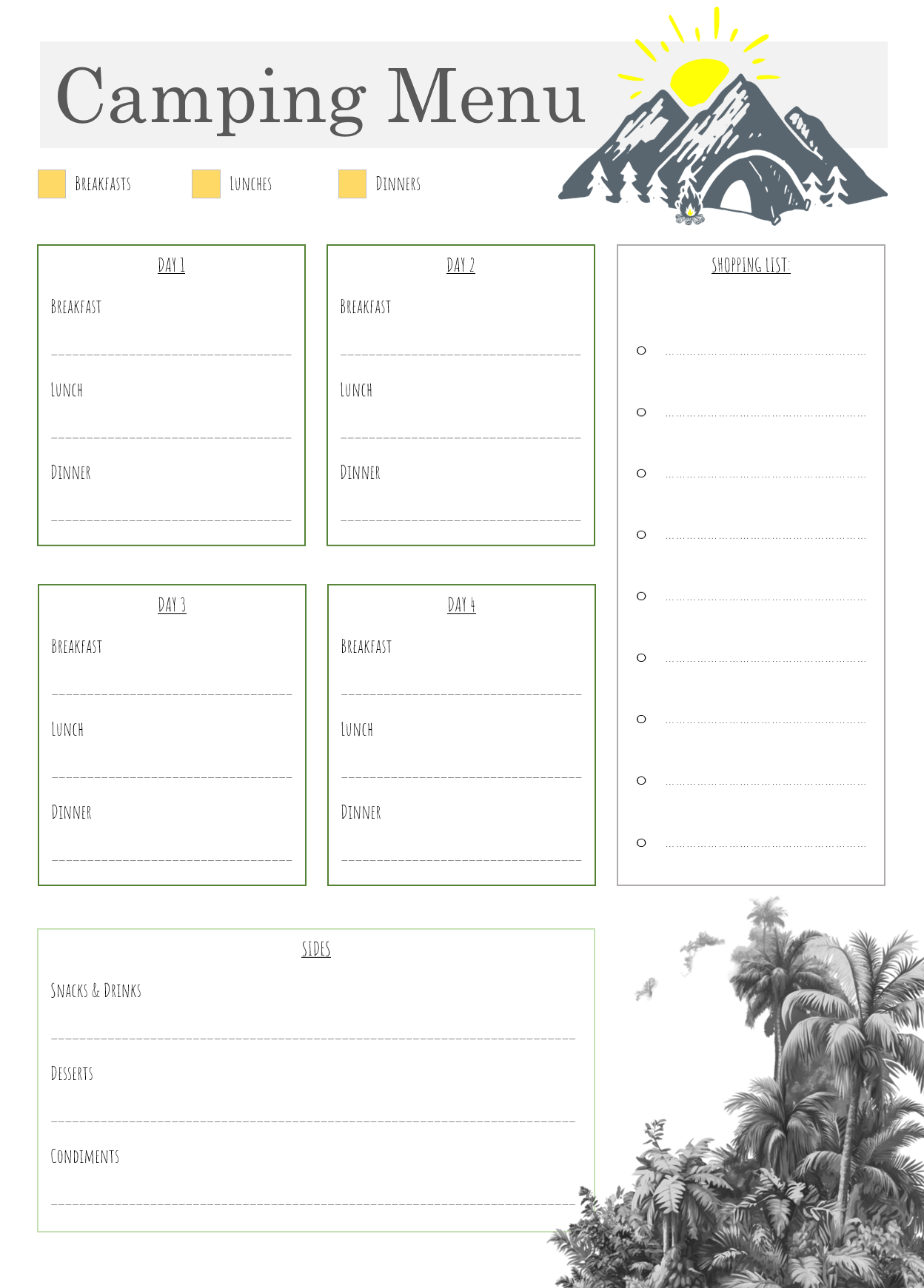 Holiday Meal Planner Template for 100% Stress Free Celebrations 3 holiday meal planner template, holiday meal planning template, vacation meal planning template, vacation meal planner template, family vacation meal planning template, camping meal plan template, summer holiday meal plan, printable meal planning template, meal plan blank template