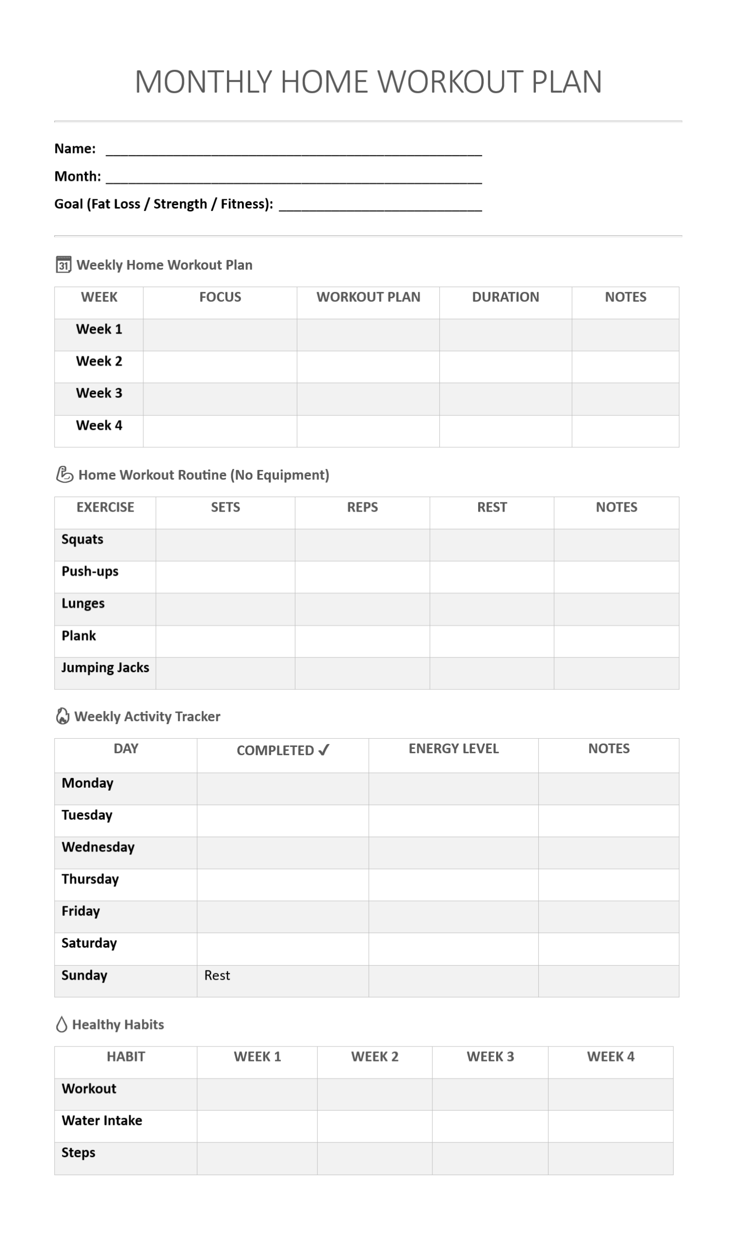 Monthly Workout Plan Template: 8+ Best Designs for Your Fitness Routine 2 monthly workout plan template, monthly workout planner template, monthly workout schedule template, monthly workout plan for weight loss, monthly workout plan for men, monthly workout plan for women, monthly workout plan at home, free printable monthly workout planner, monthly workout tracker printable free