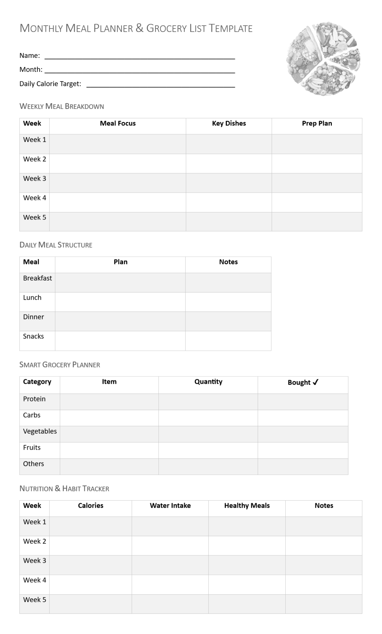 Meal Format Monthly Meal Planner and Grocery List Template (2nd Best Word Format ...